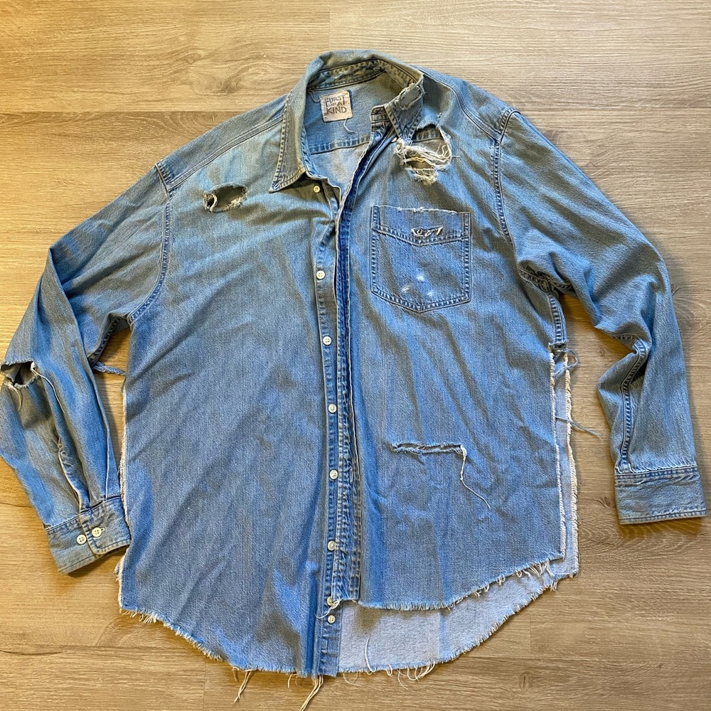 FURST OF A KIND. Distressed oversized jean shirt.